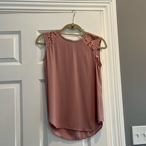 J crew mauve tank with floral embroidered shoulder